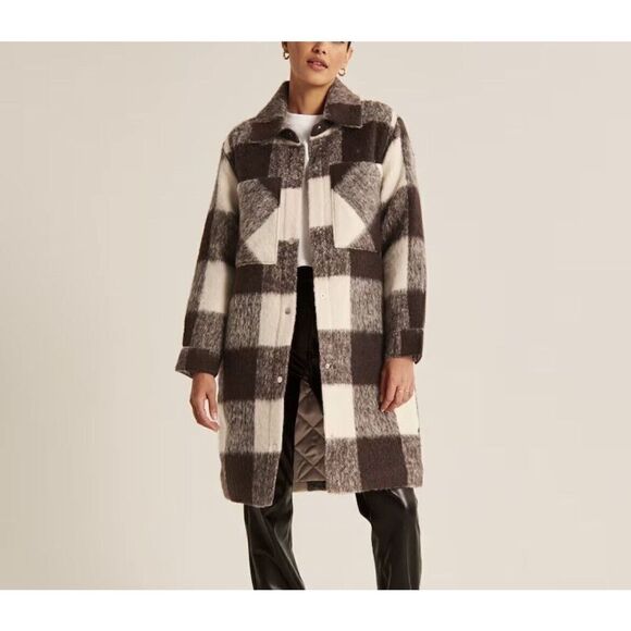 ABERCROMBIE & FITCH Womens Winterized Wool-Blend Shirt Jacket NEW $180 Brown L - Picture 1 of 16